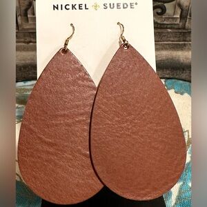 Nickel and Suede Cognac Elegant  Teardrop Earrings